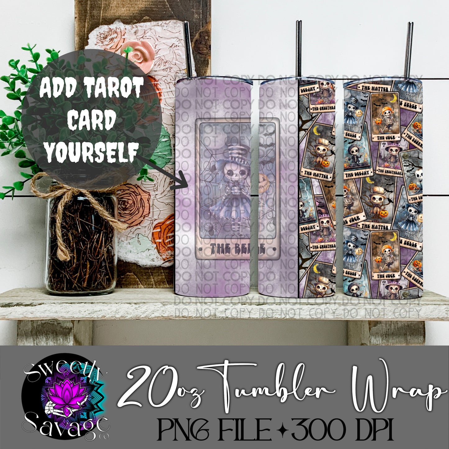 Cute and spooky skellie Tarot Card 20oz Skinny Tumbler File