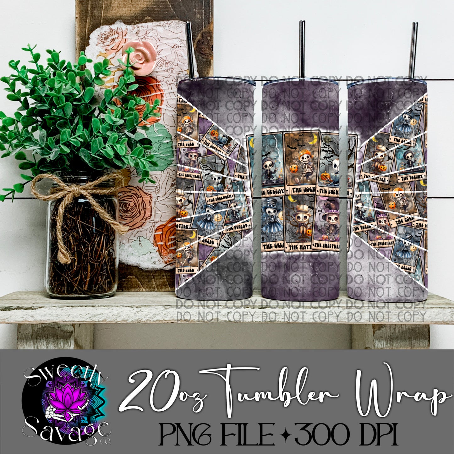 Cute and spooky skellie Tarot Card 20oz Skinny Tumbler File