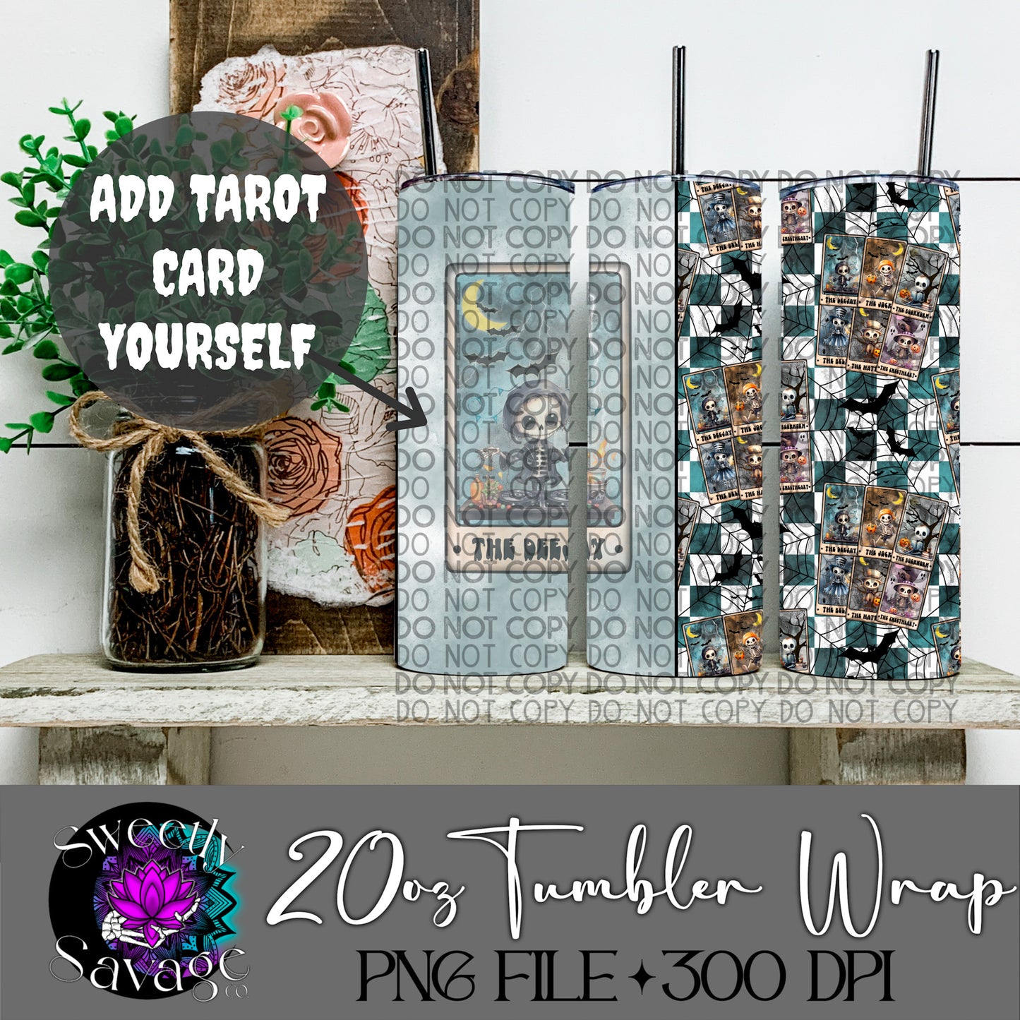 Cute and spooky skellie Tarot Card 20oz Skinny Tumbler File