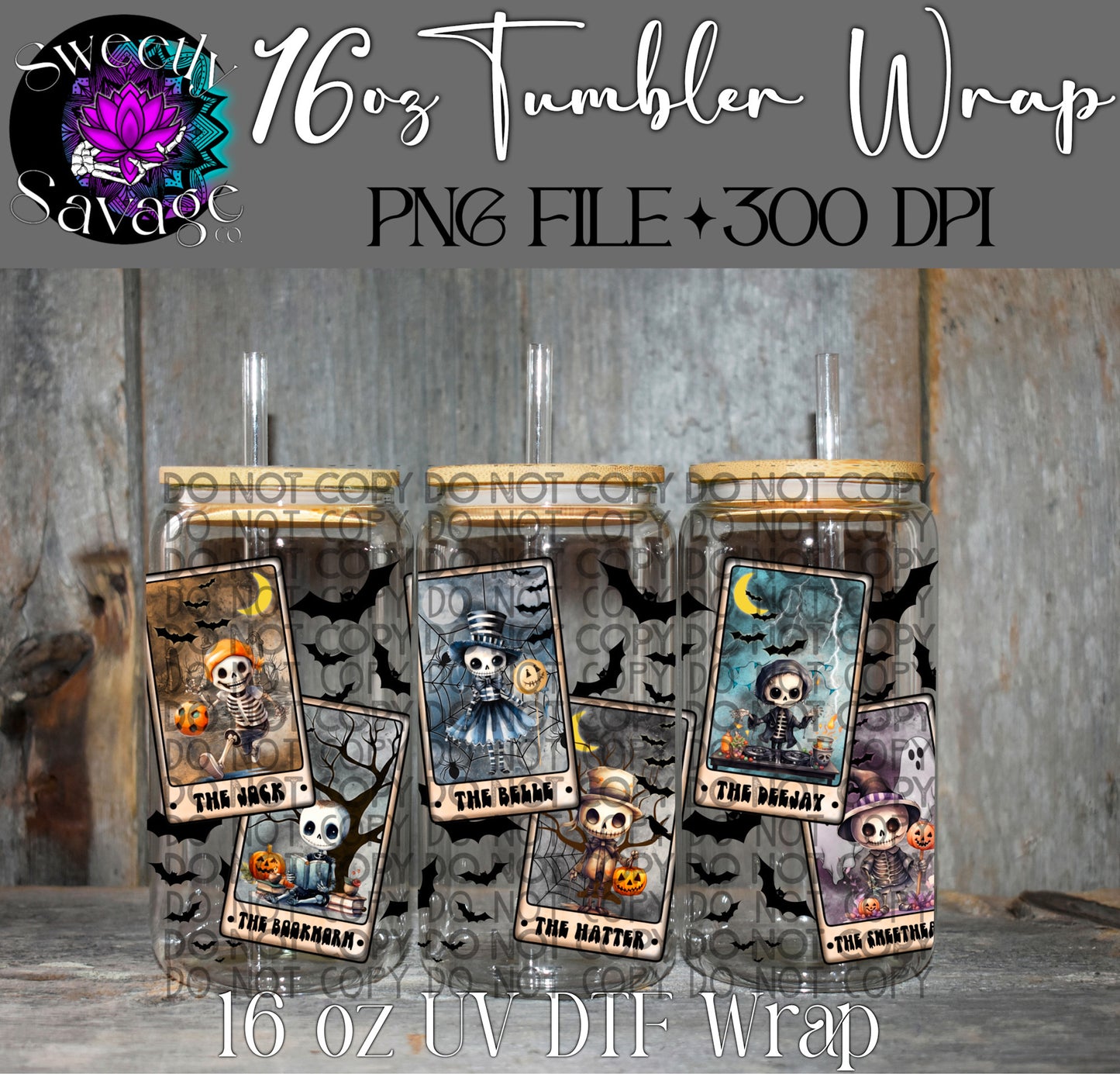 Cute and spooky skellie Tarot Card 16oz tumbler wrap