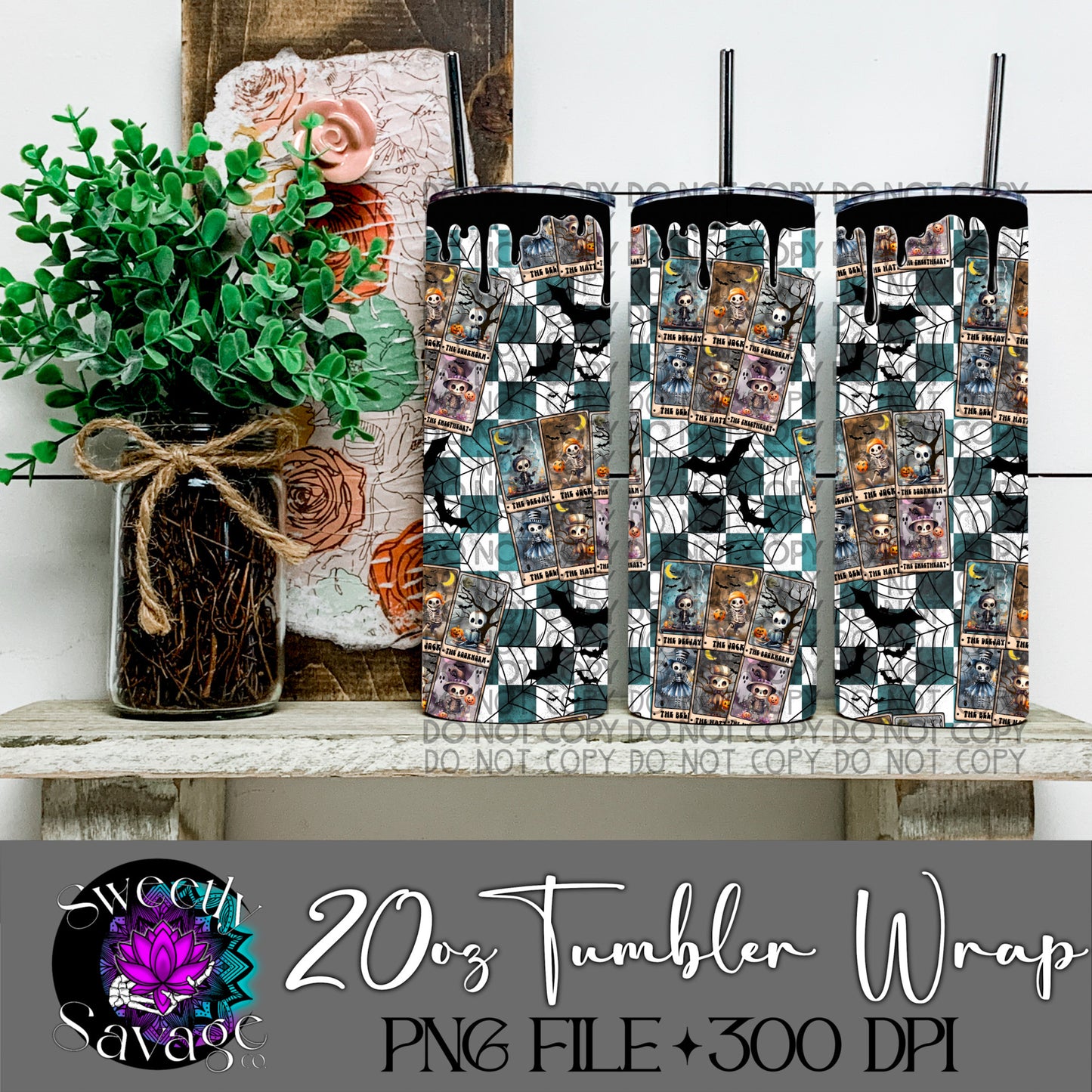 Cute and spooky skellie Tarot Card 20oz Skinny Tumbler File