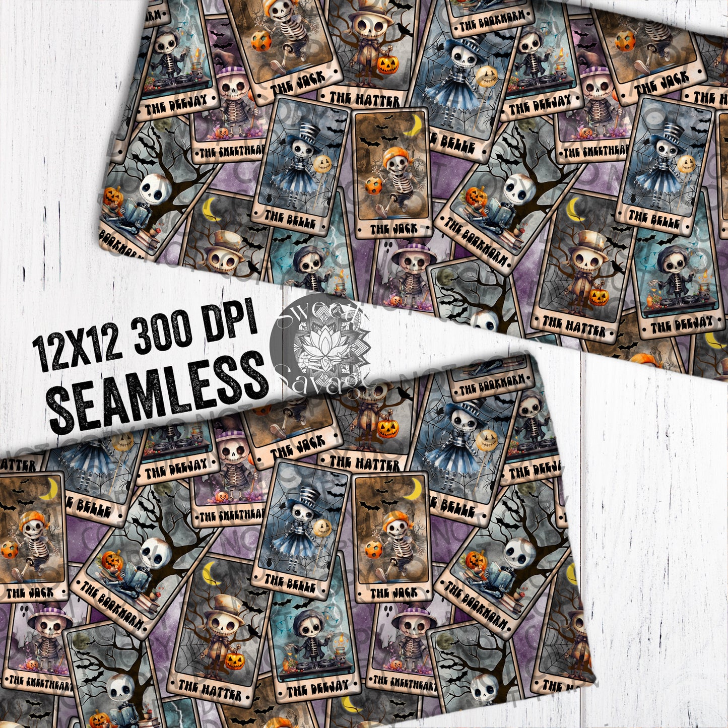Cute and spooky skellie Tarot Card Seamless