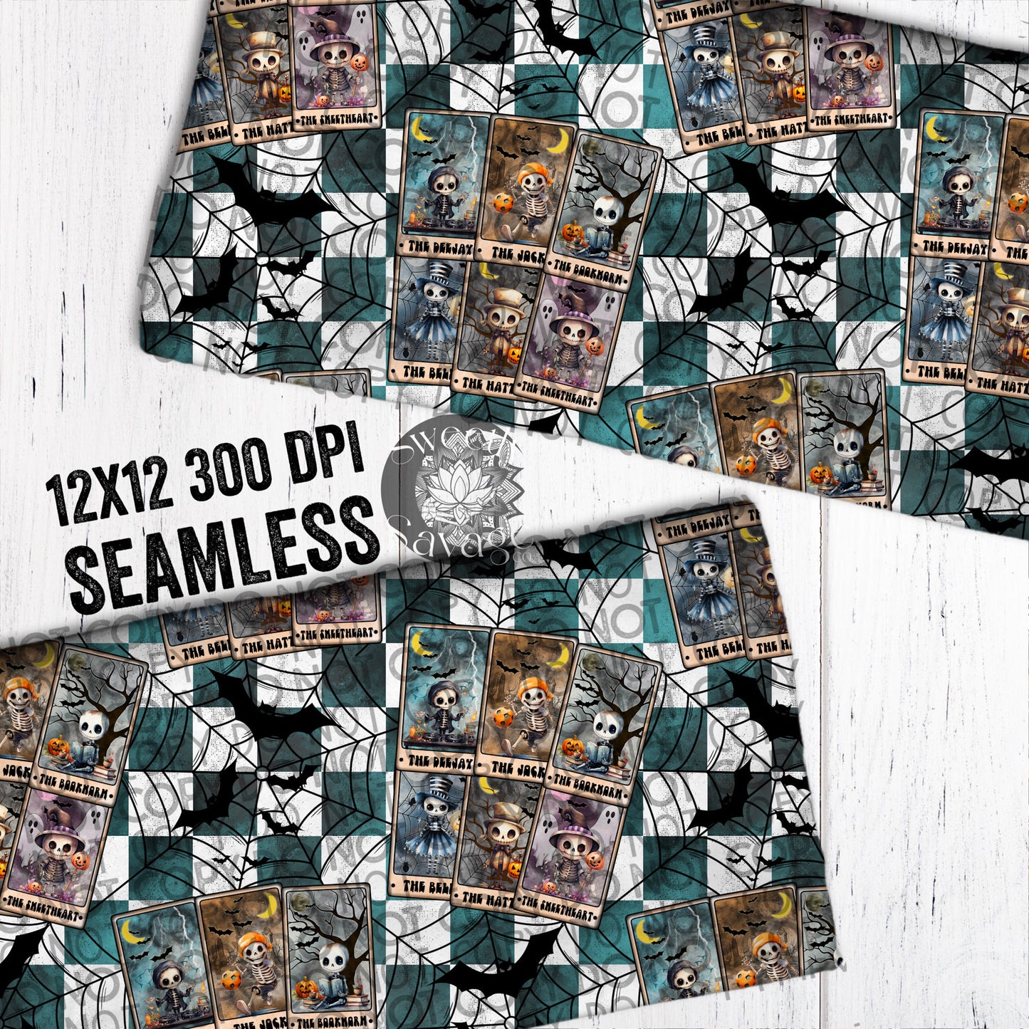 Cute and spooky skellie Tarot Card Seamless