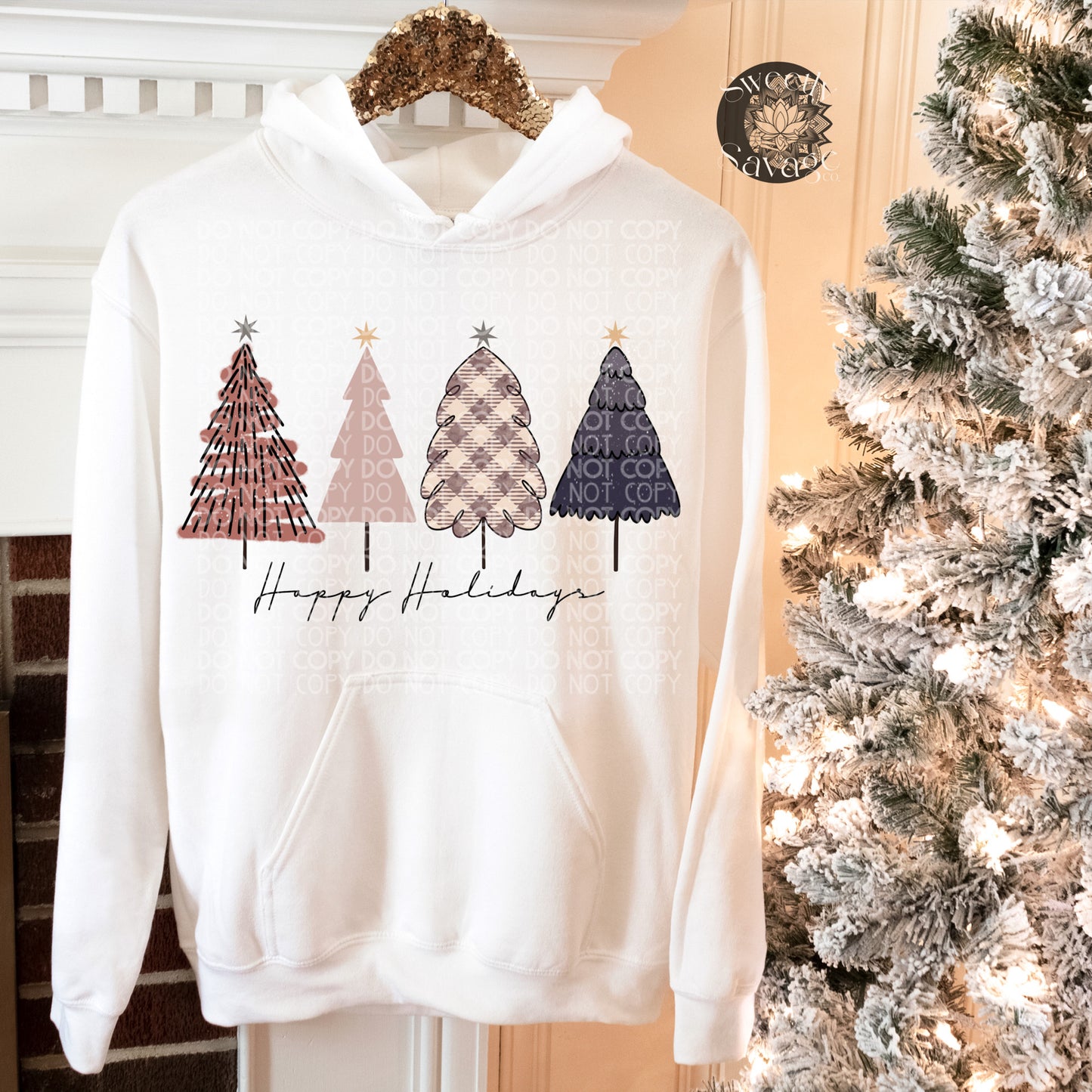 Happy Holidays Boho Trees Png File