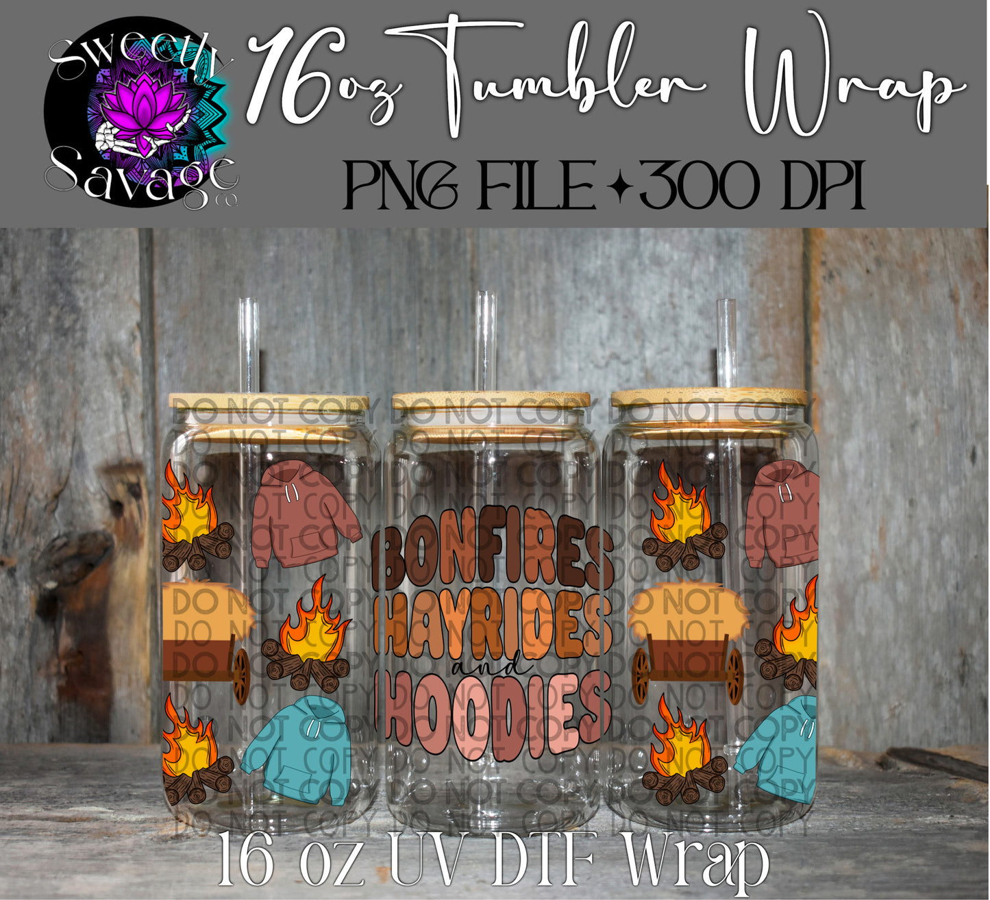 Bonfires hayrides & hoodies 16oz tumbler wrap