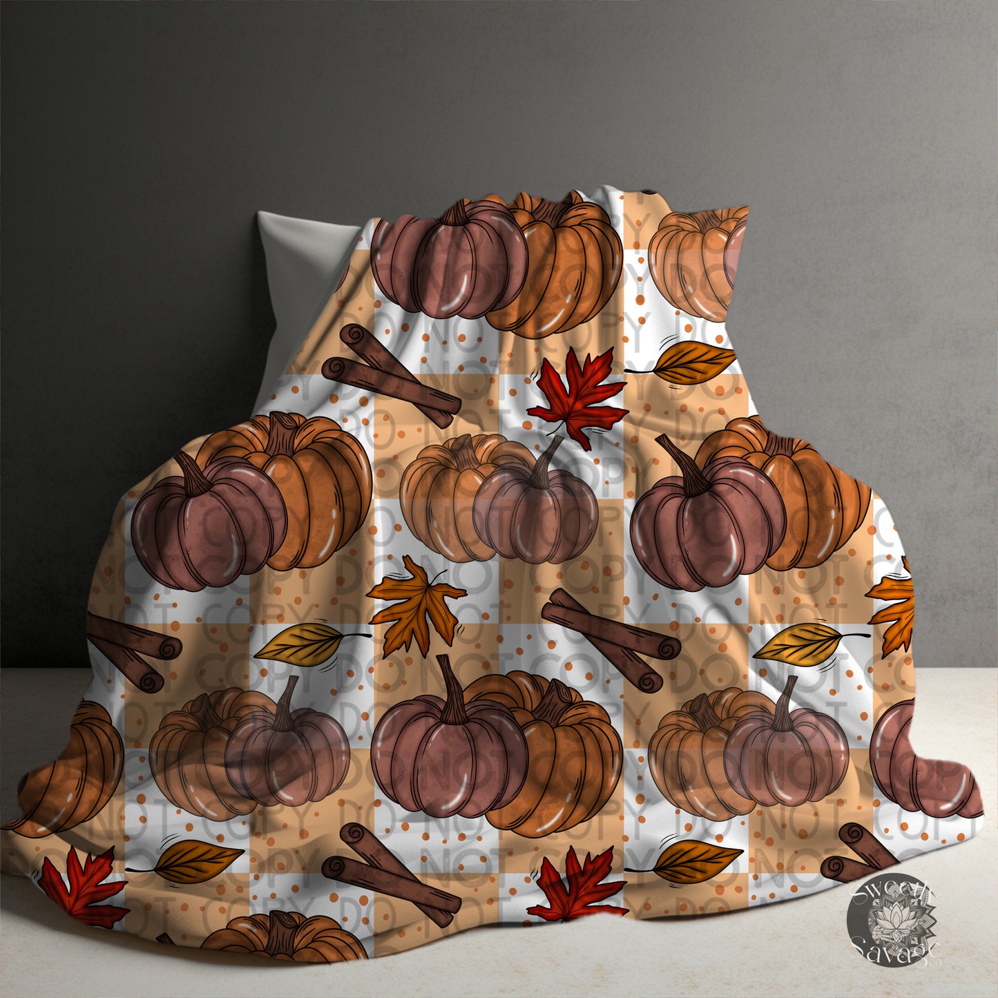 Autumn leaves and pumpkins please checkered Seamless