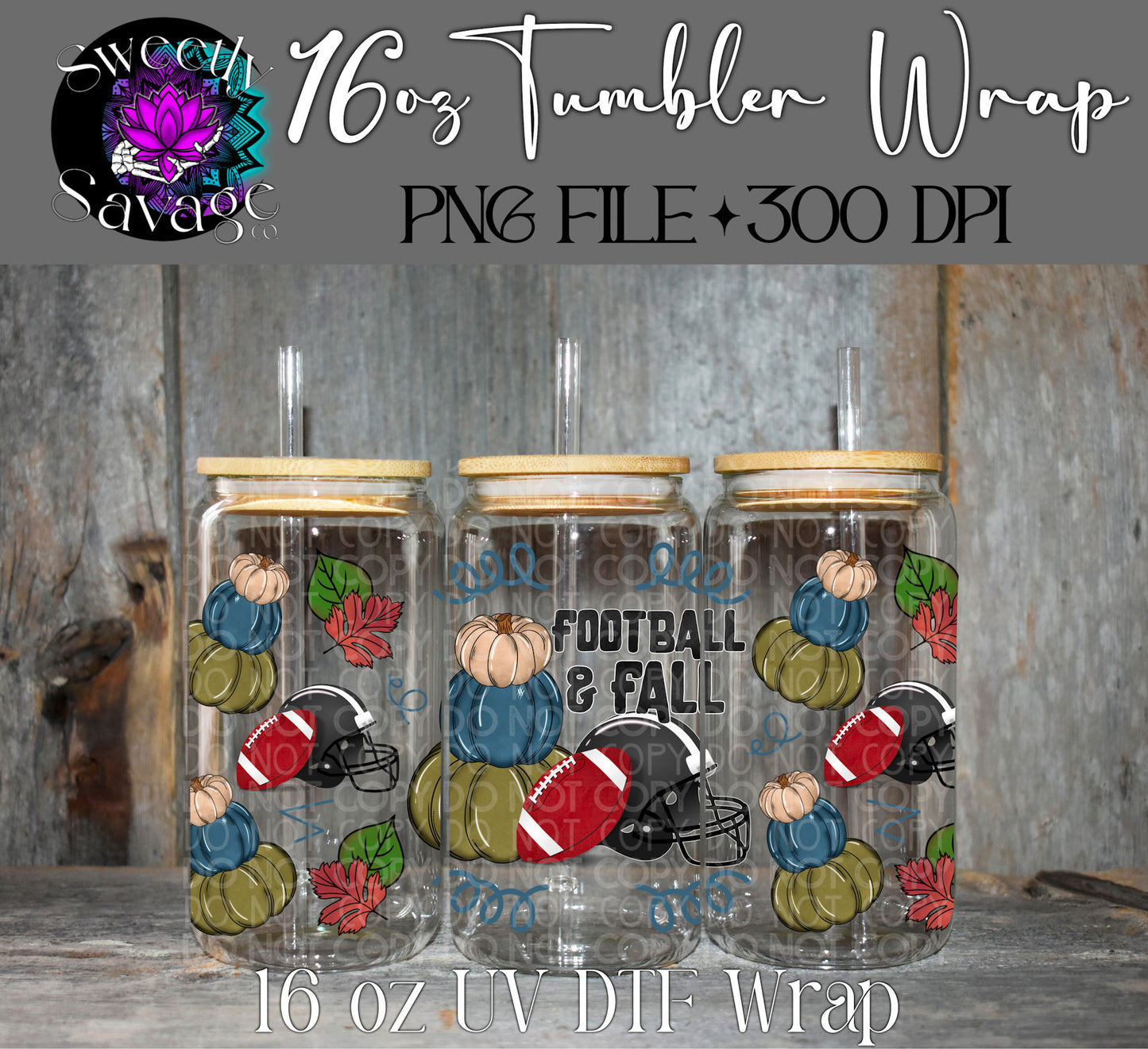 Football and fall 16oz tumbler wrap