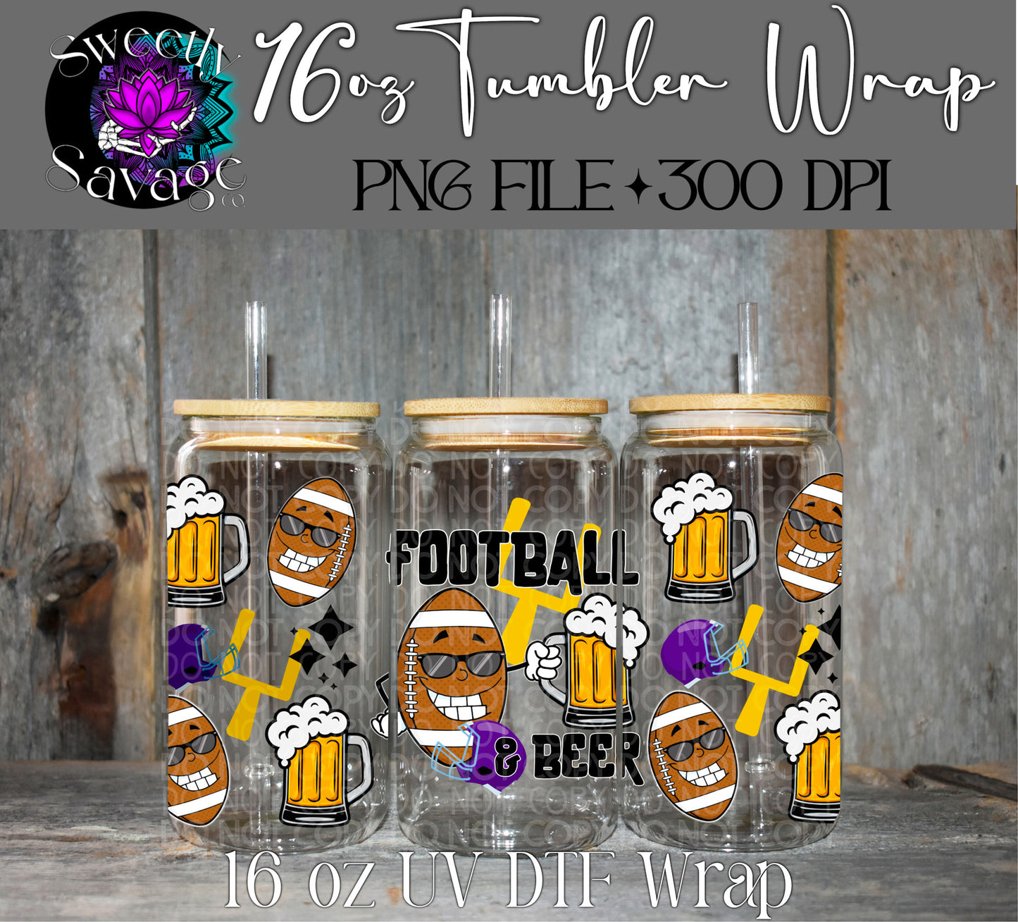Football and Beer 16oz tumbler wrap
