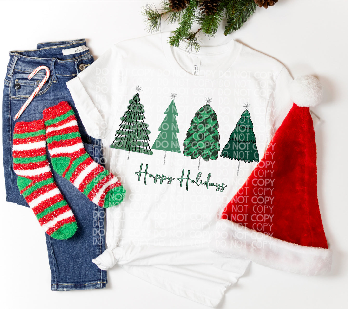 Happy Holidays Green Trees Png File