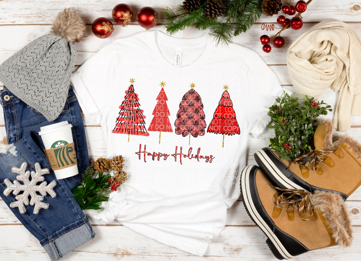 Happy Holidays Red Trees Png File