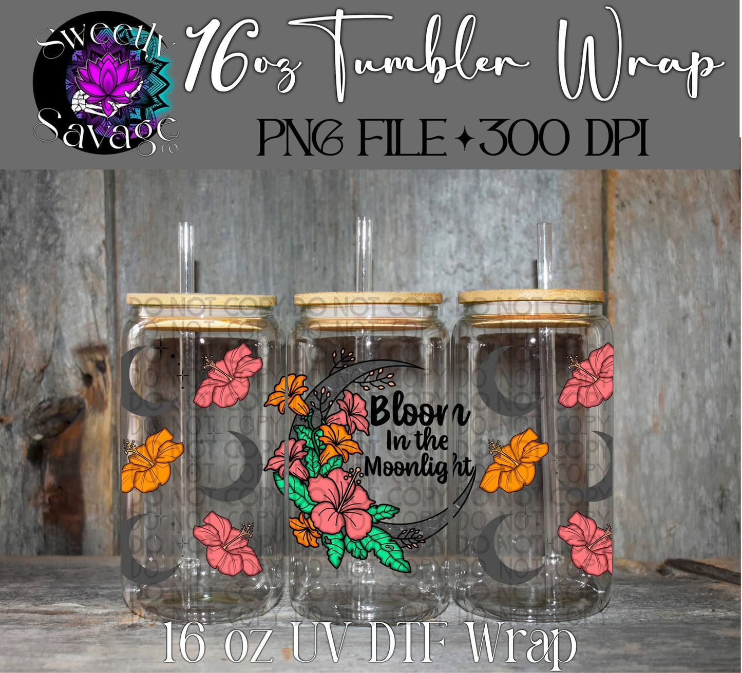 Bloom in the moonlight 16oz tumbler wrap