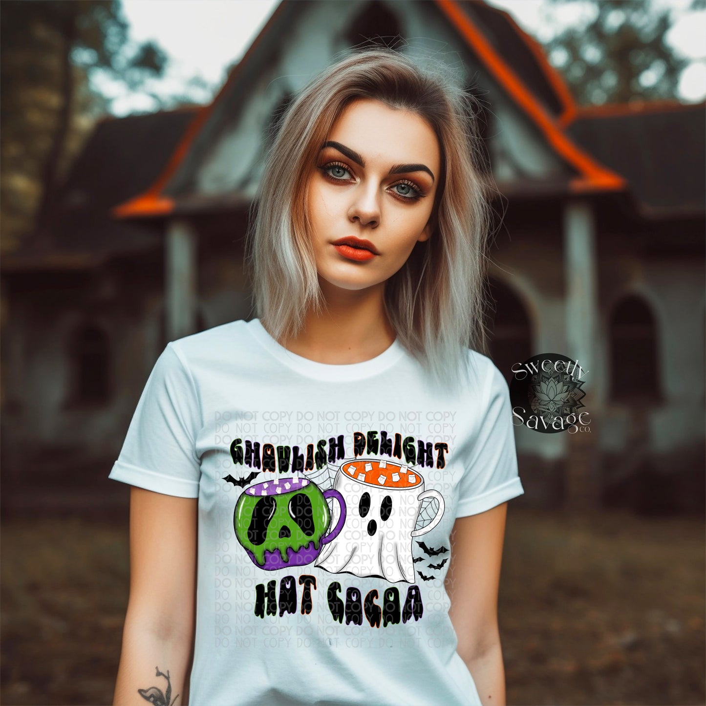 Ghoulish delight hot cocoa colored text Png File