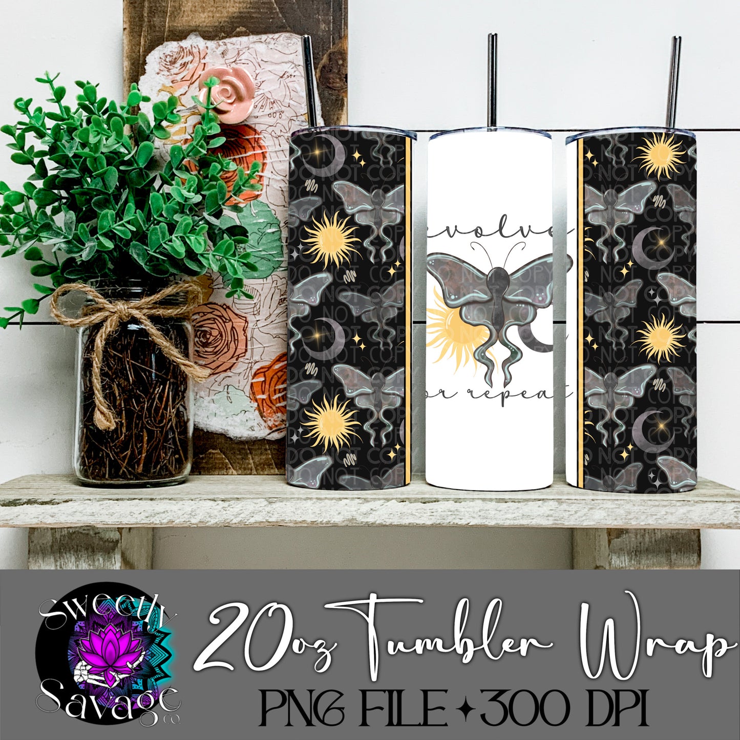 Evolve or repeat lunar moth 20oz Skinny Tumbler File