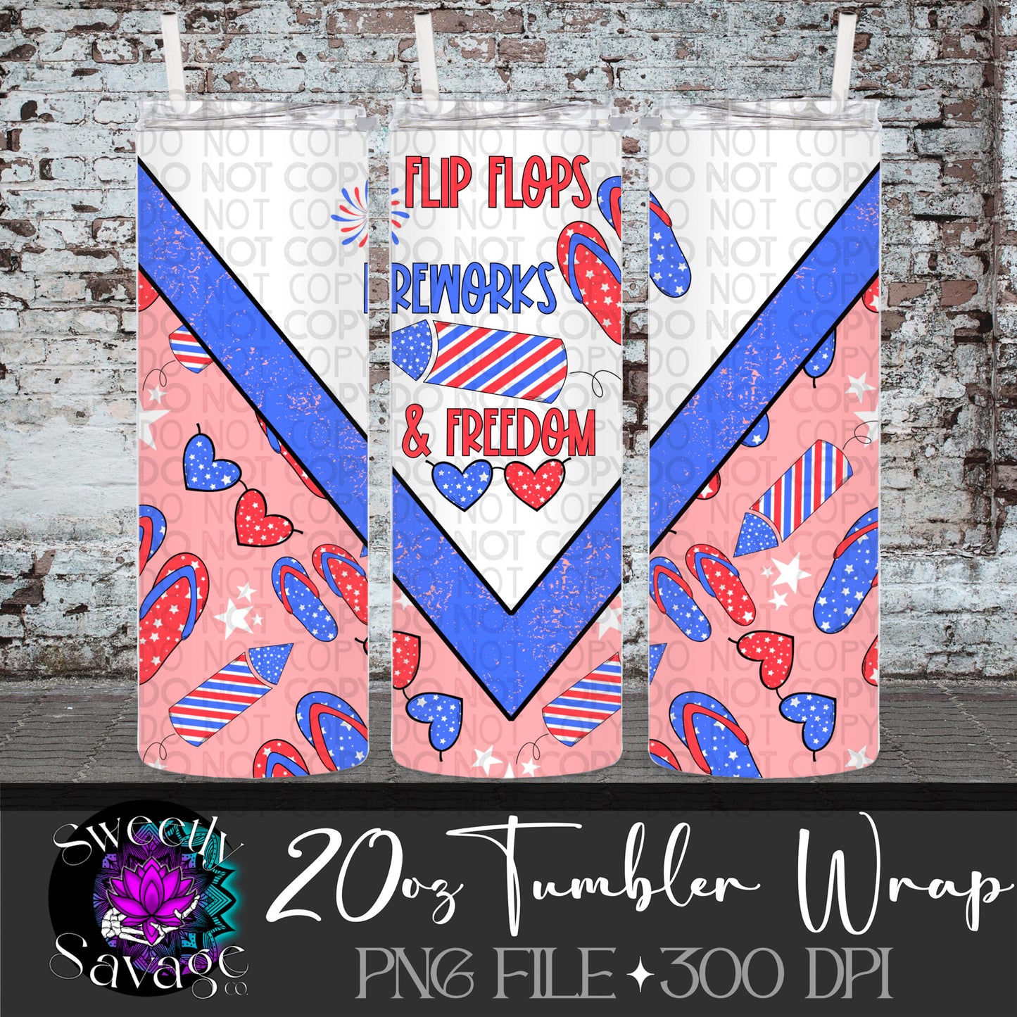 Flip flops fireworks & freedom 20oz Skinny Tumbler File
