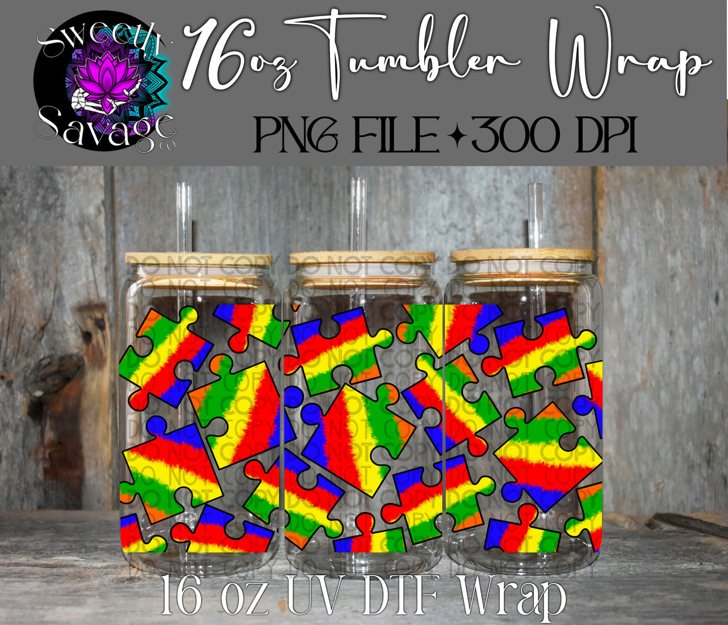 Puzzle Pieces 16oz tumbler wrap