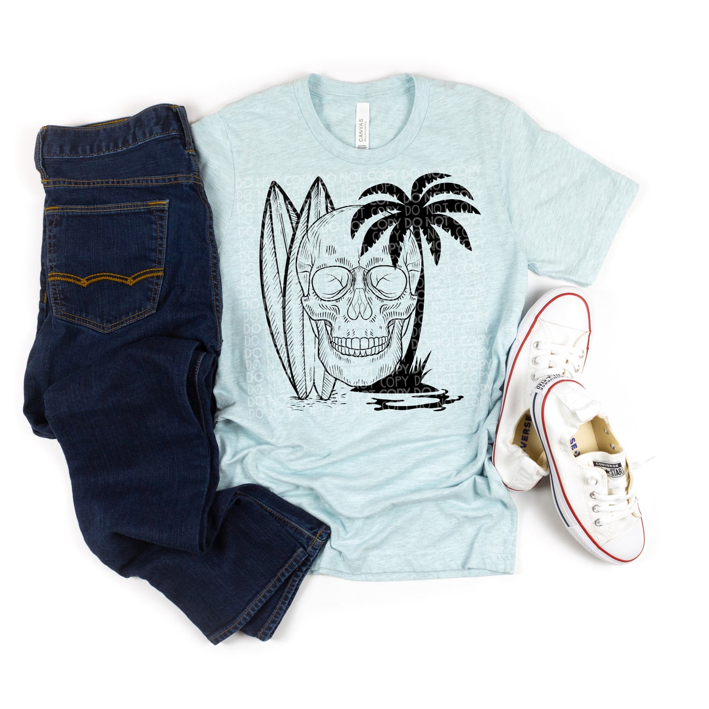 Summer Skull and Surf Boards, palm tree single color Png File