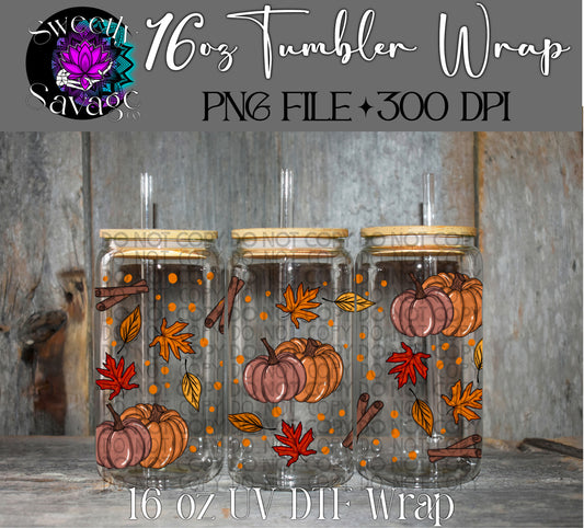 Autumn leaves and pumpkins please 16oz tumbler wrap