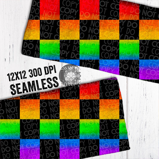 Rainbow distressed checkered black Seamless