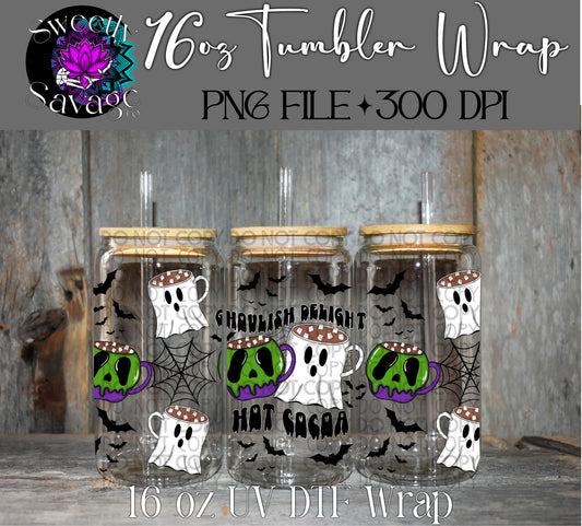 Ghoulish delight hot cocoa  16oz tumbler wrap