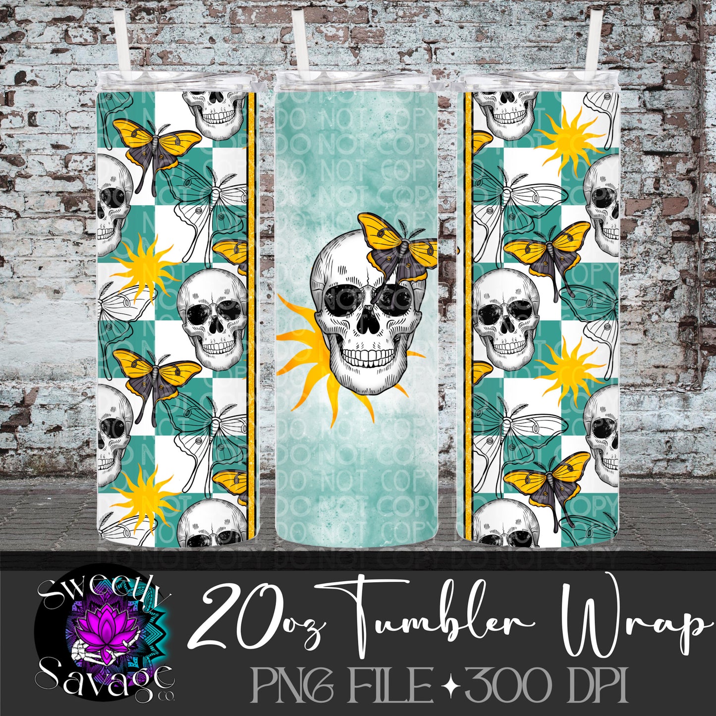 You’re unique, skull teal checkered 20oz Skinny Tumbler File