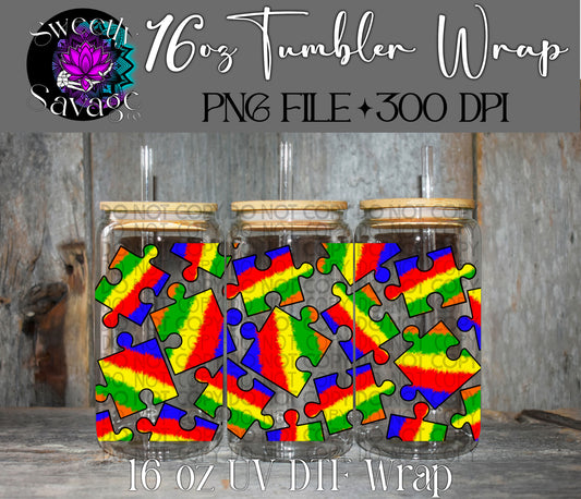 Puzzle Pieces 16oz tumbler wrap