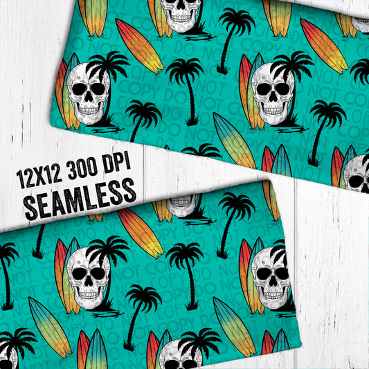 Summer skull and surfboards Seamless