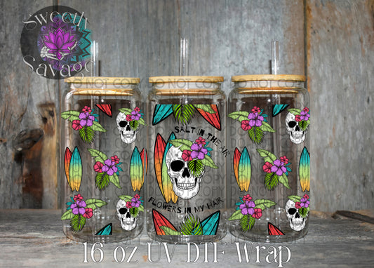 Salt in the Air, Flowers in my Hair 16oz tumbler wrap