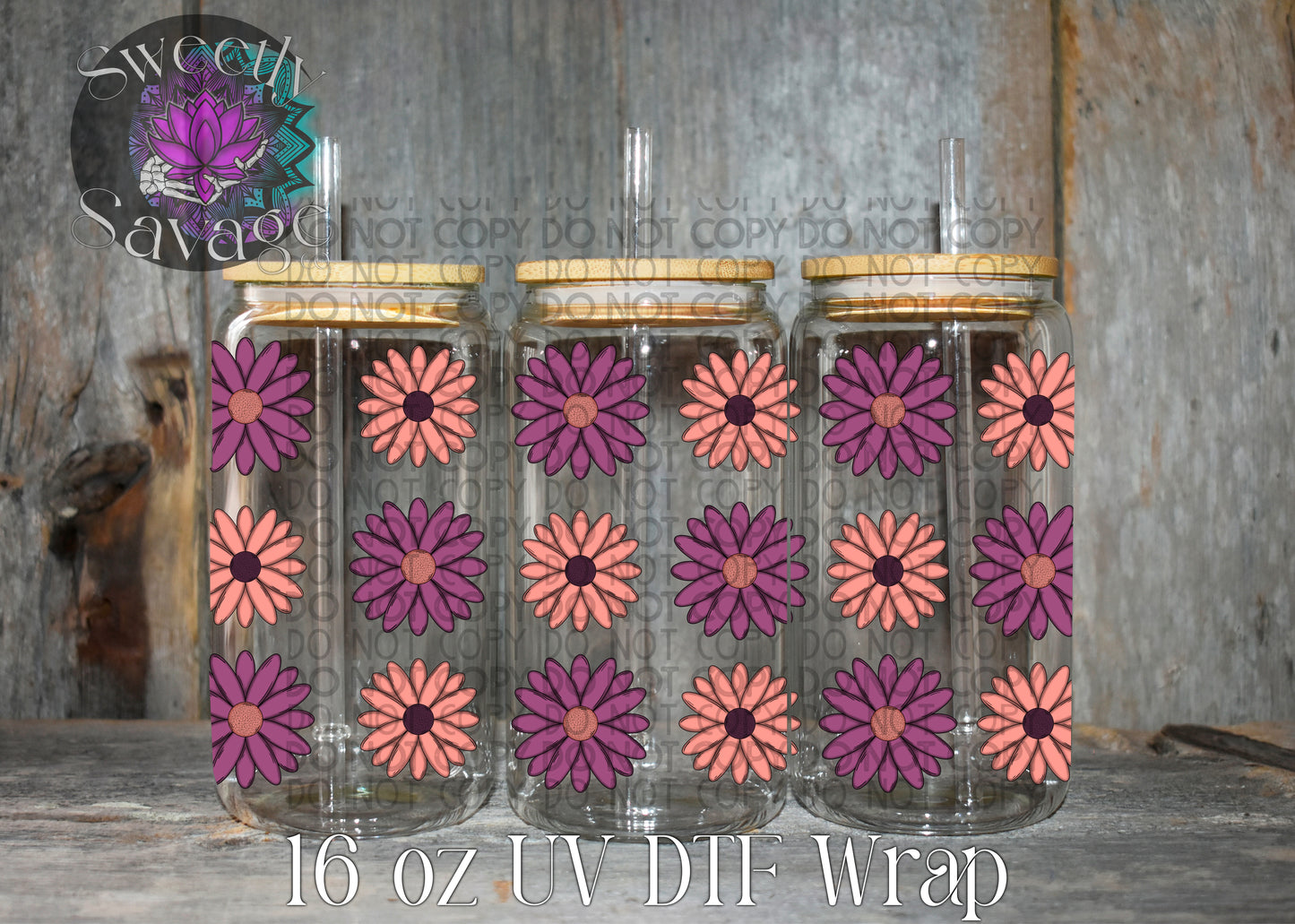 Pink and purple daisies floral 16oz tumbler wrap