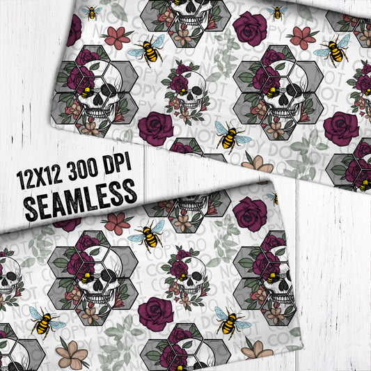 Let it bee floral skull Seamless