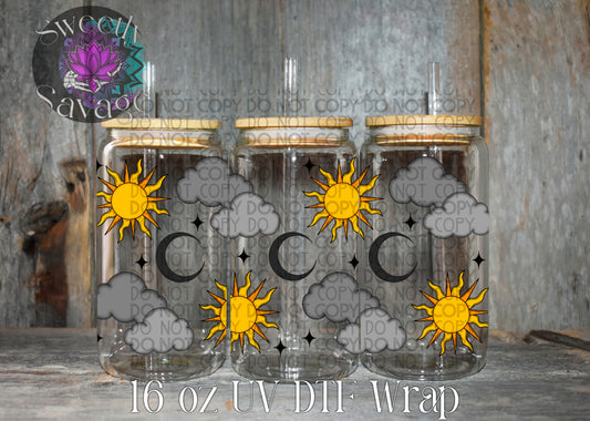 Sun, moon and clouds 16oz tumbler wrap