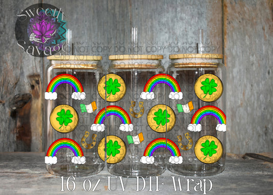 Shamrock, rainbow, St. Patricks day 16oz tumbler wrap