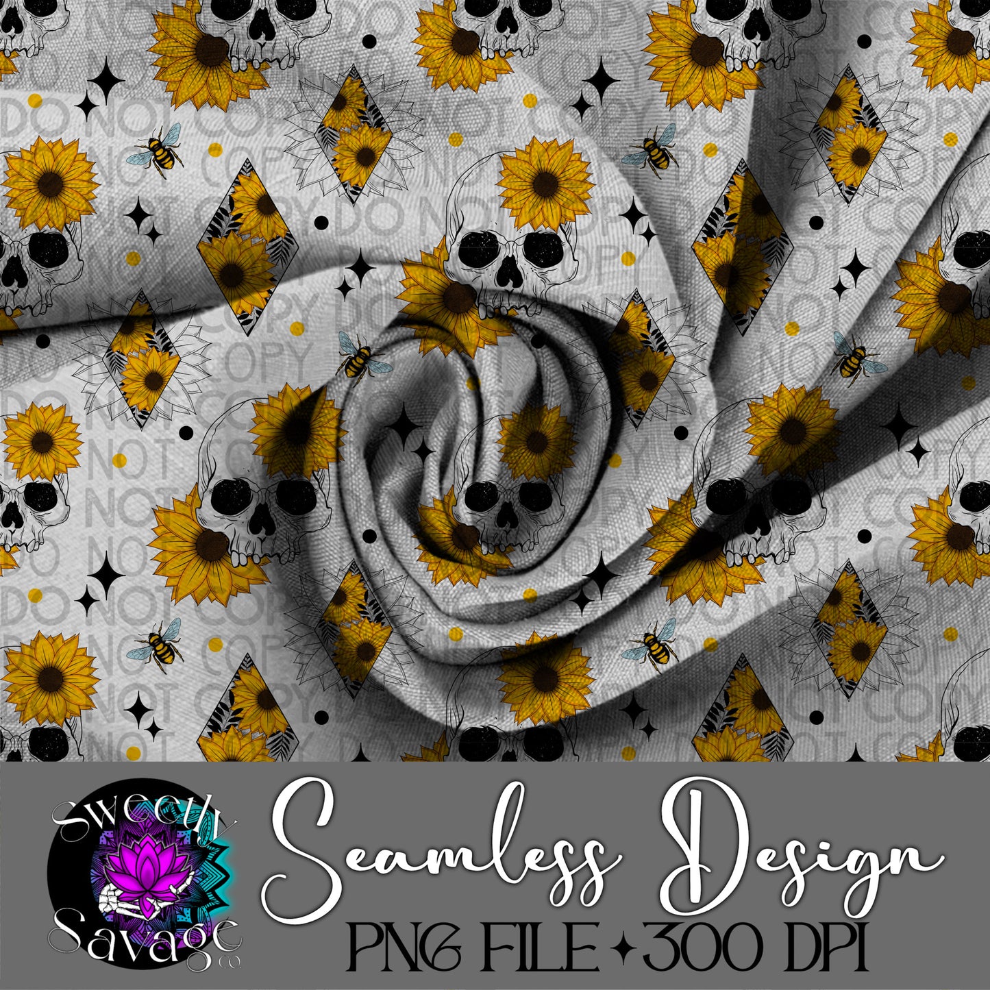 Escape the ordinary Skull and sunflower Seamless